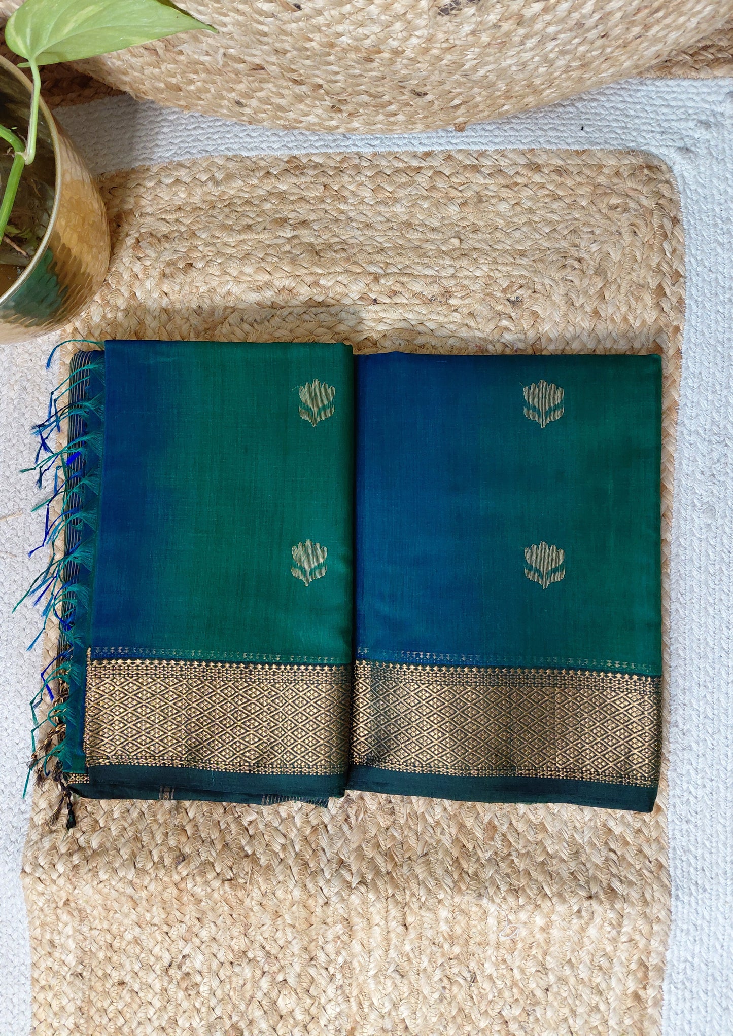 Maheshwari silk saree- Blue Green M10