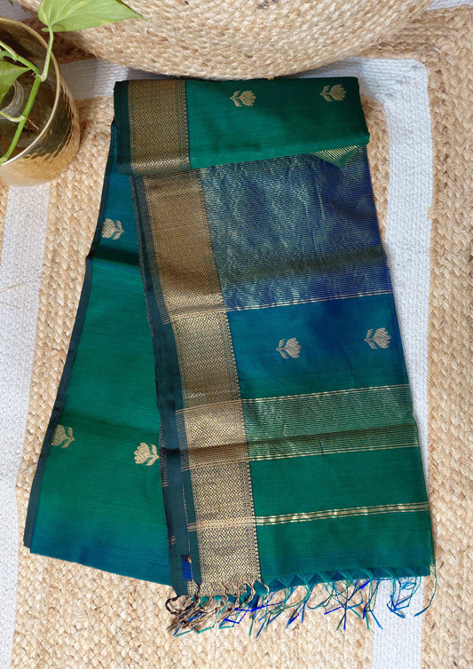 Maheshwari silk saree- Blue Green M10