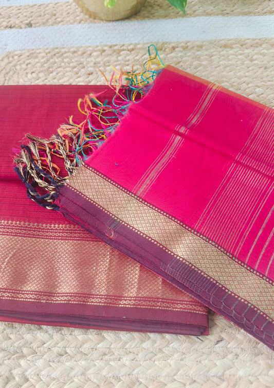 Maheshwari Silk Suit Set- Maroon M15