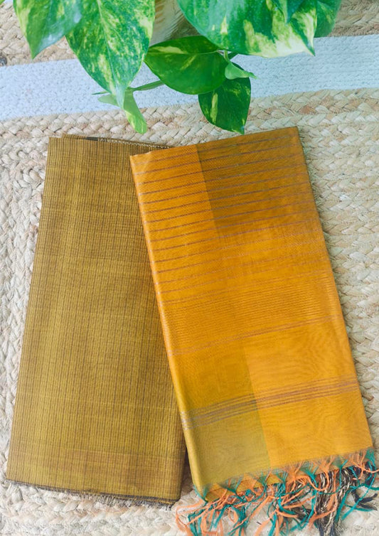 Maheshwari Silk Suit Set- Mustard Yellow M16