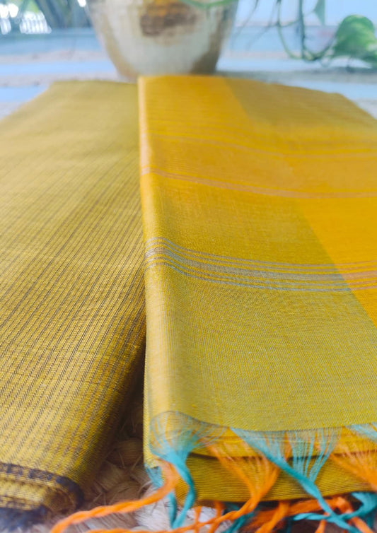 Maheshwari Silk Suit Set- Mustard Yellow M16