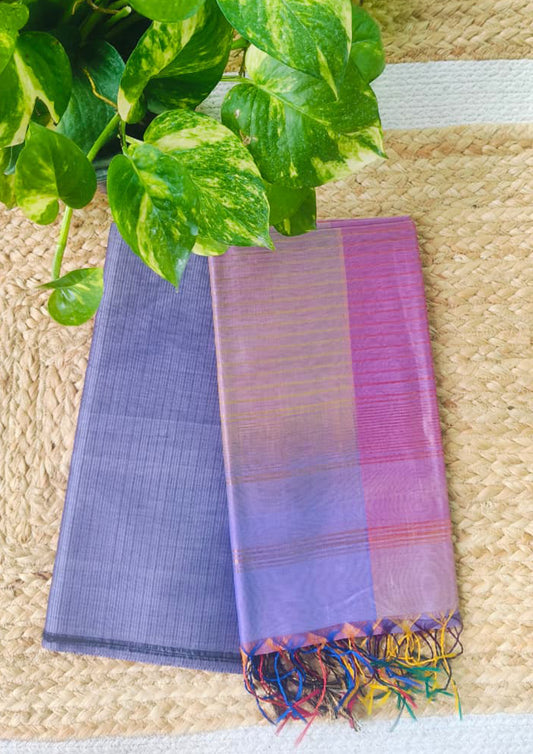 Maheshwari Silk Suit Set- Light Purple M19