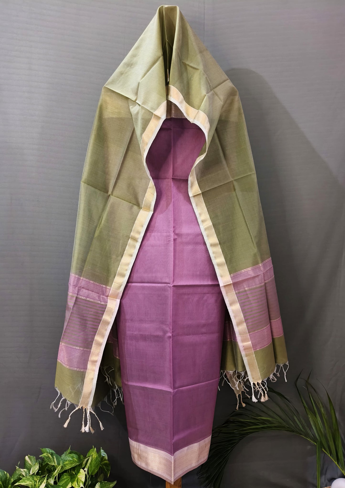 Maheshwari Silk Suit Set- Han Pink