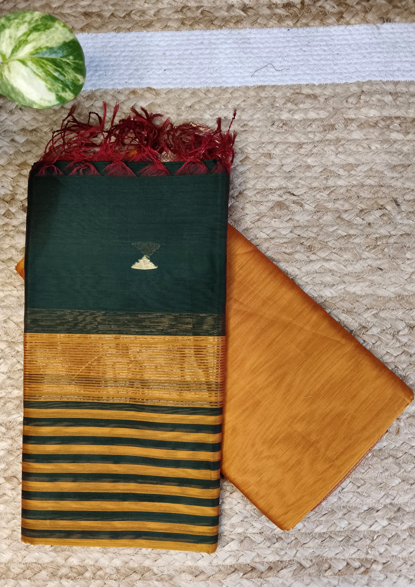 Maheshwari Silk Suit Set- Buti Mustard Yellow