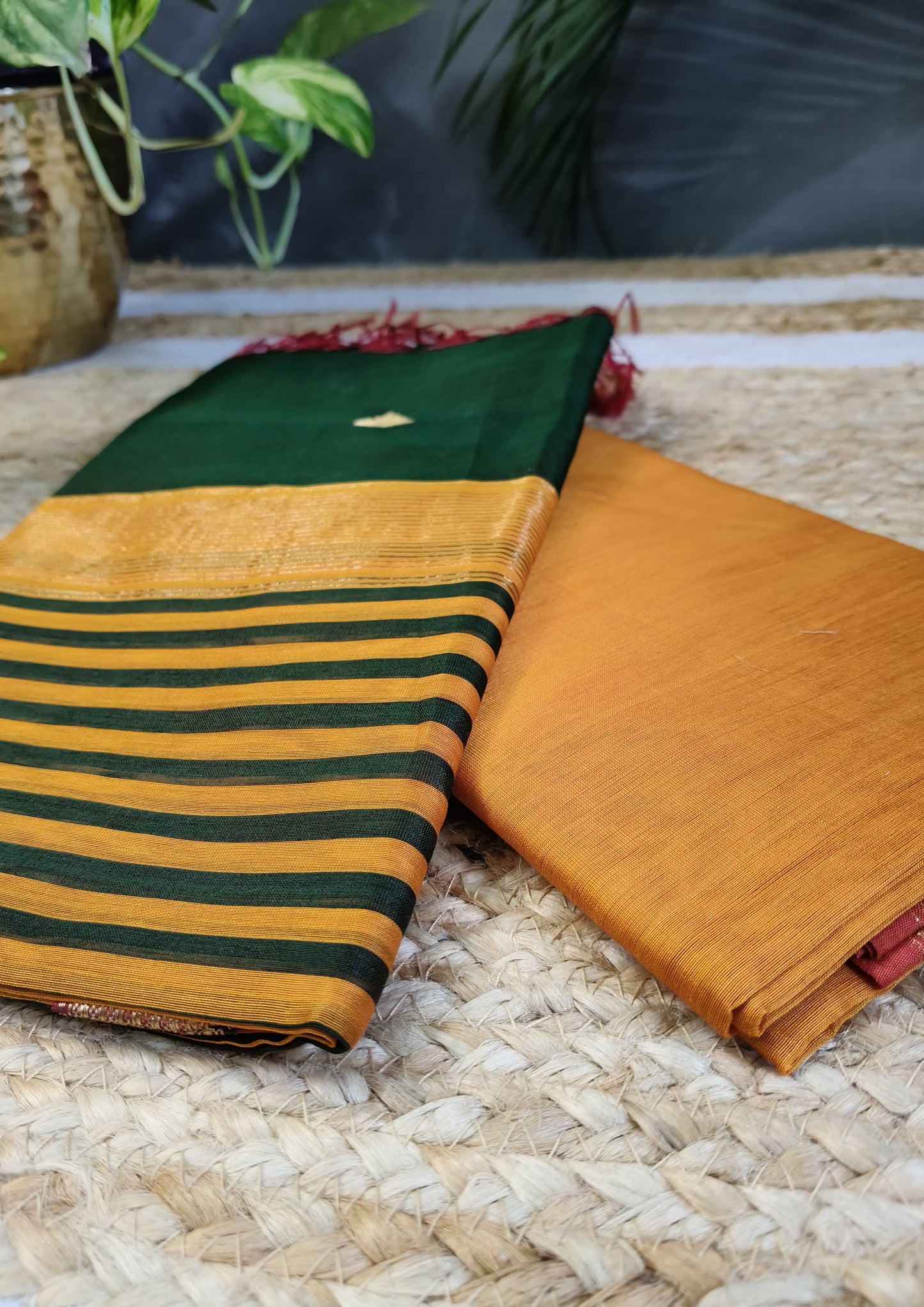 Maheshwari Silk Suit Set- Buti Mustard Yellow