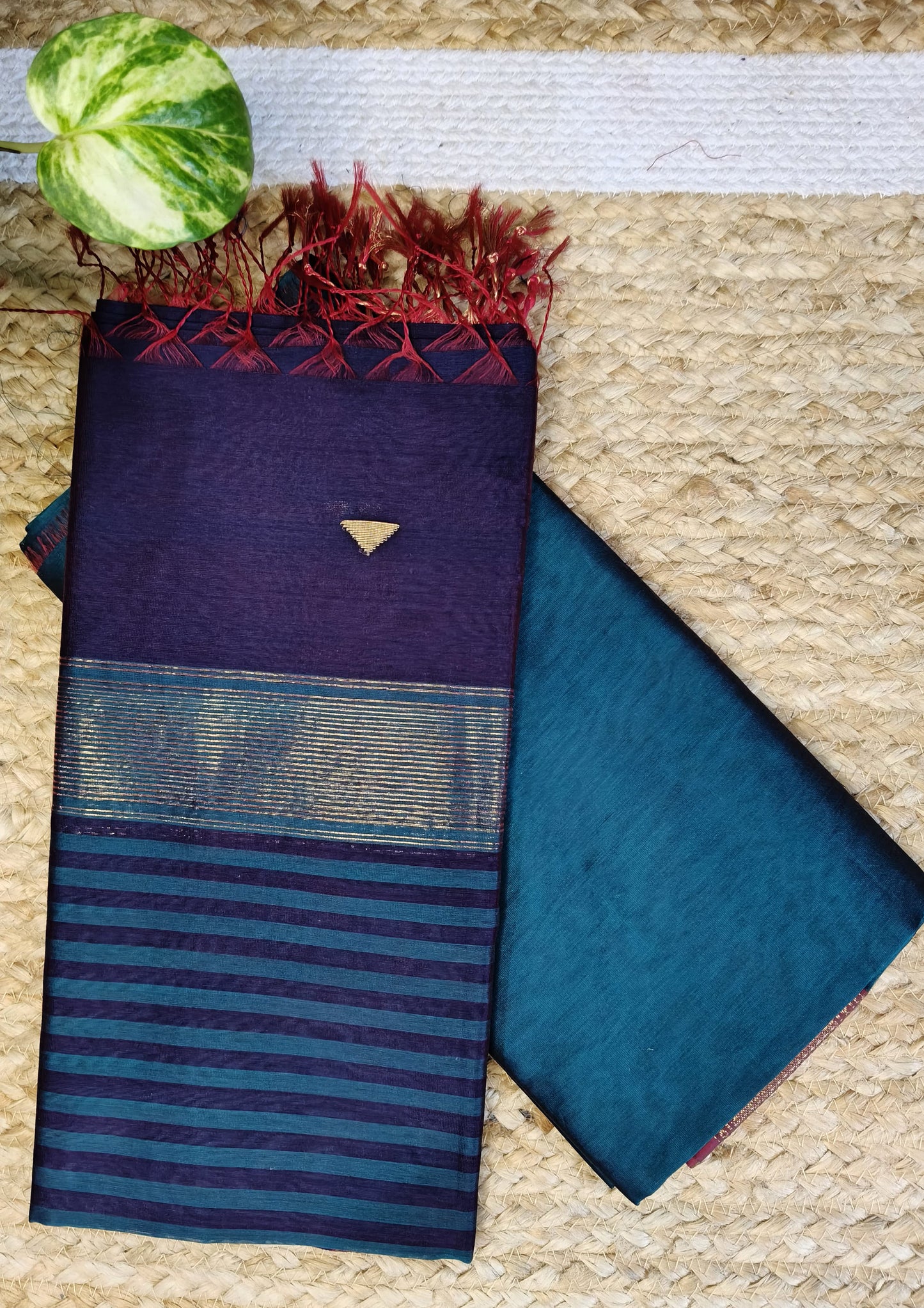 Maheshwari Silk Suit Set- Buti Turqoise