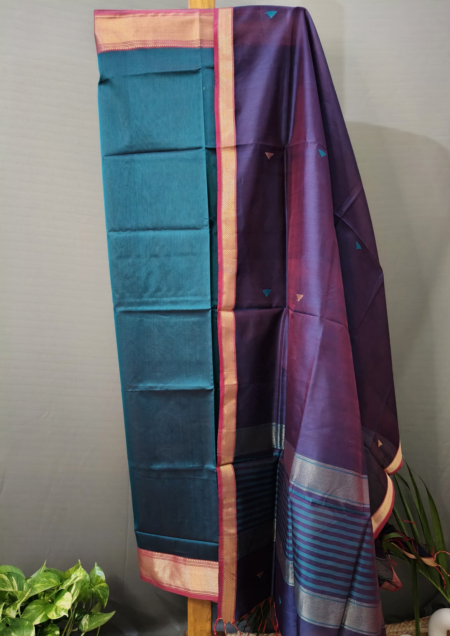 Maheshwari Silk Suit Set- Buti Turqoise