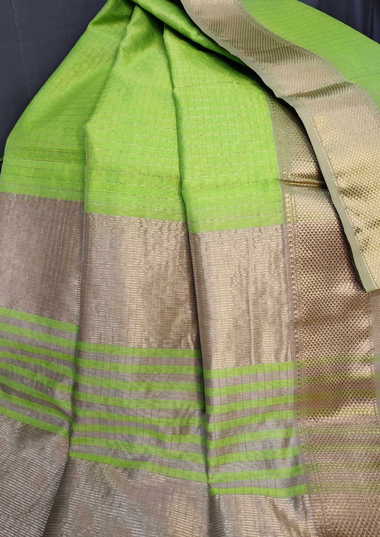 Maheshwari Saree- Lime Green