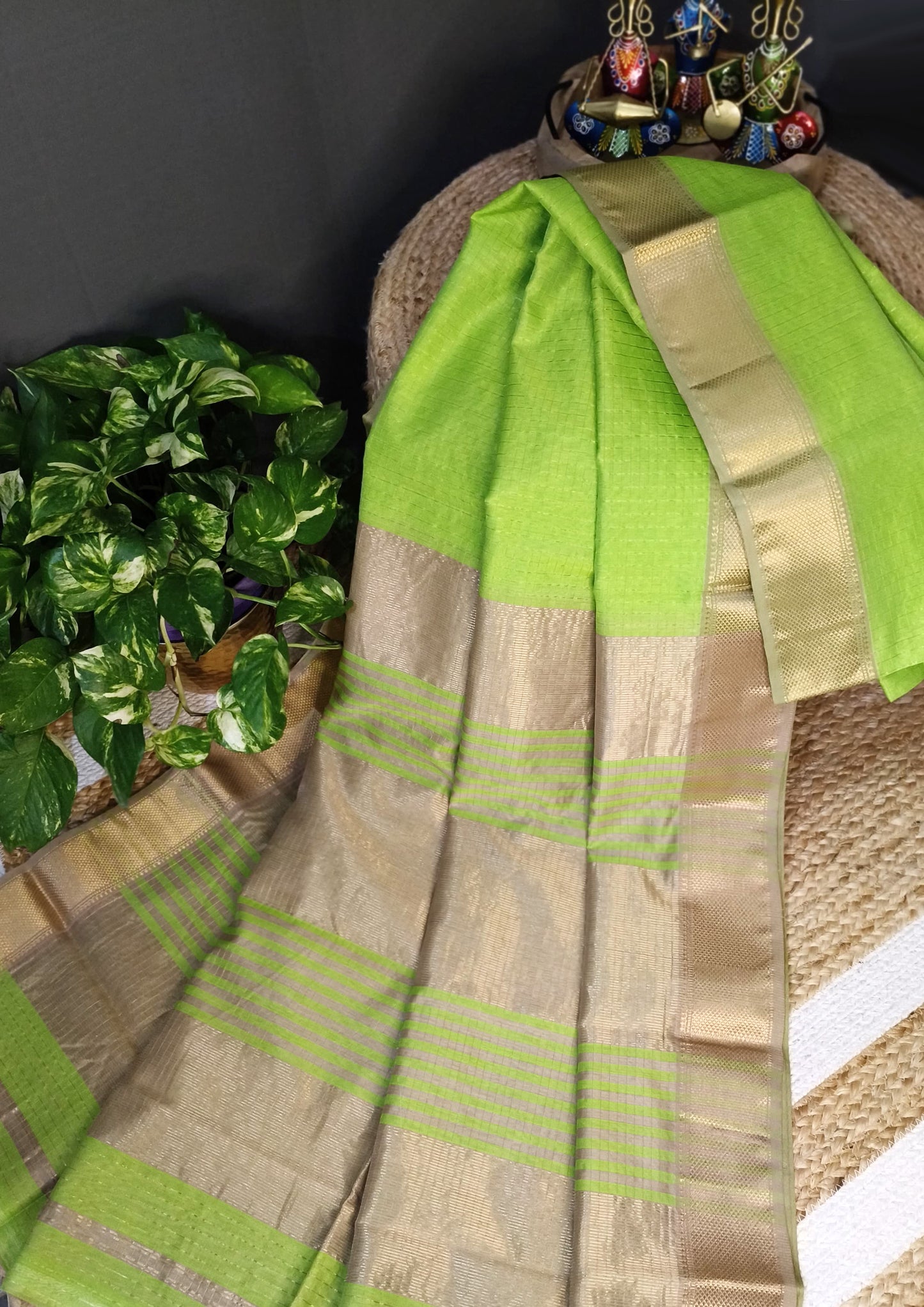 Maheshwari Saree- Lime Green