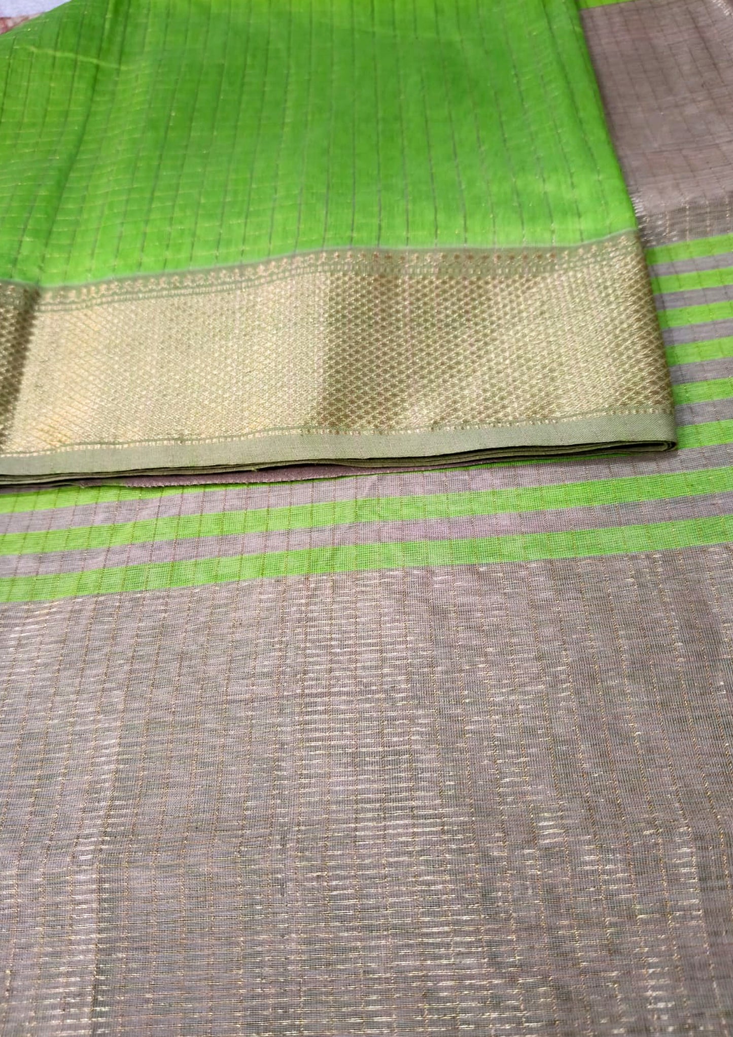 Maheshwari Saree- Lime Green