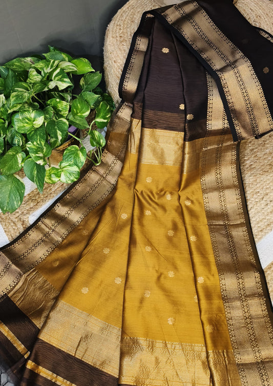 Maheshwari Saree- Mustard Brown