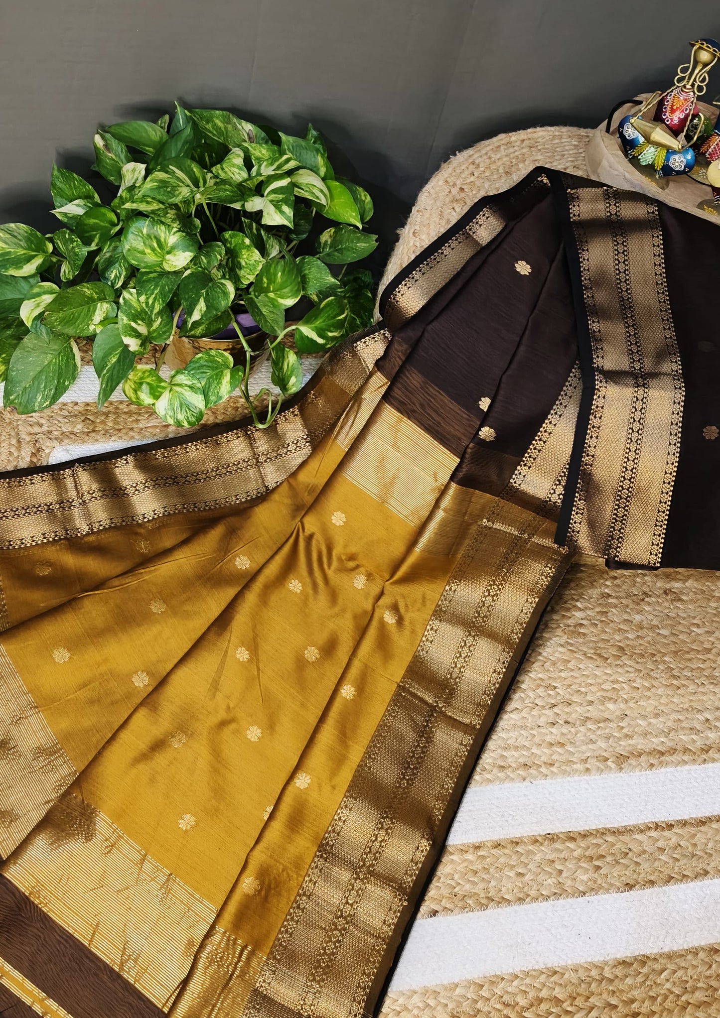 Maheshwari Saree- Mustard Brown