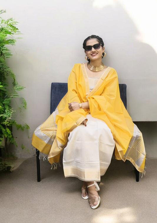 Maheshwari Silk Suit Set- Han Yellow
