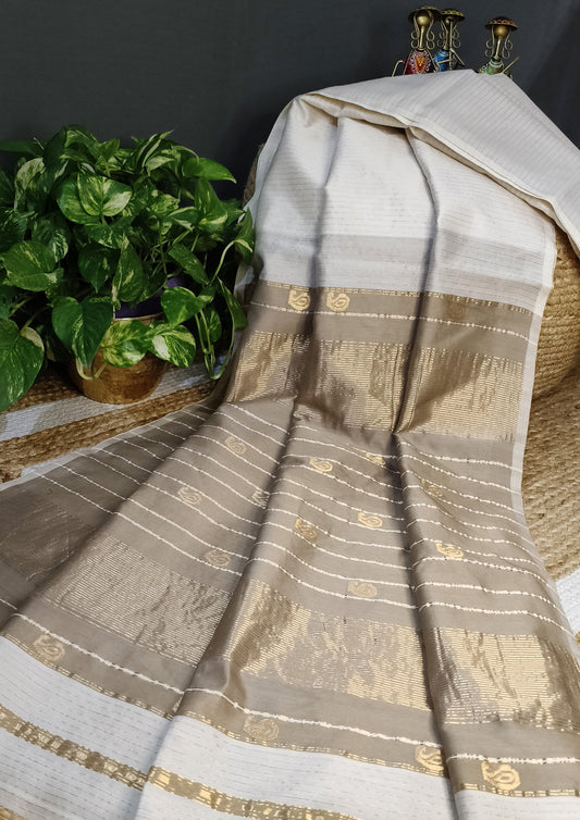 Maheshwari Saree- White Beige