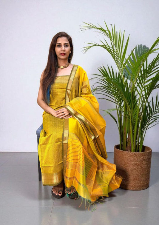 Maheshwari Silk Suit Set- Green M20