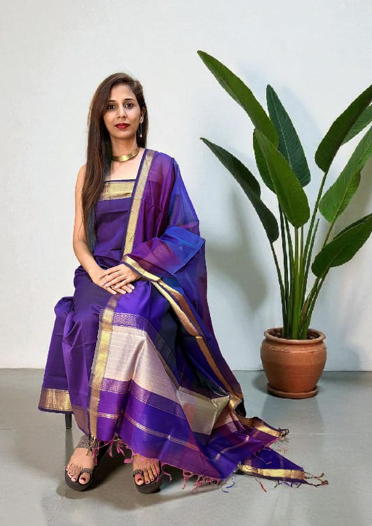 Maheshwari Silk Suit Set- Purple M18