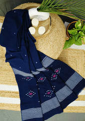Cotton Jamdani Ruiton Buti Saree- Navy blue