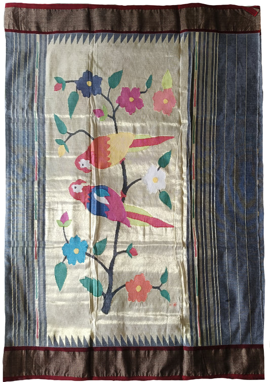 Paithani Cotton Saree- Grey