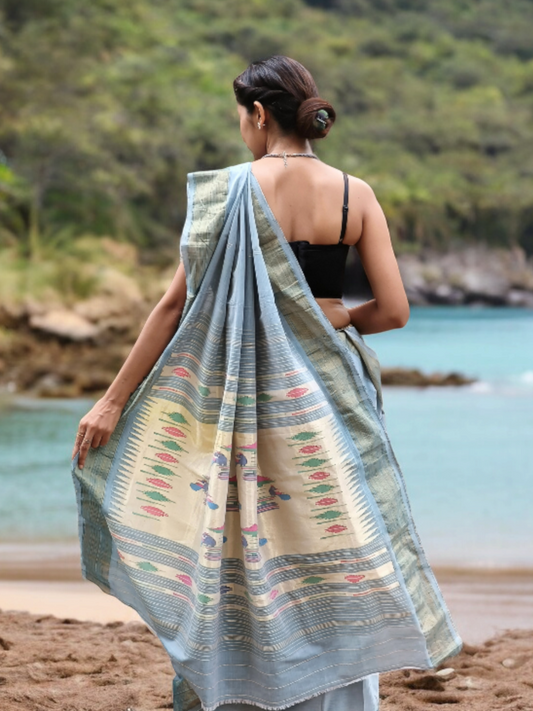 Paithani Cotton Saree- Denim blue