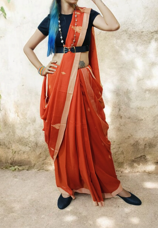 Cotton Jamdani Phool Buti- Orange