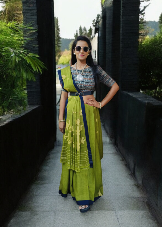 Cotton Jamdani Phool Buti Saree- Green