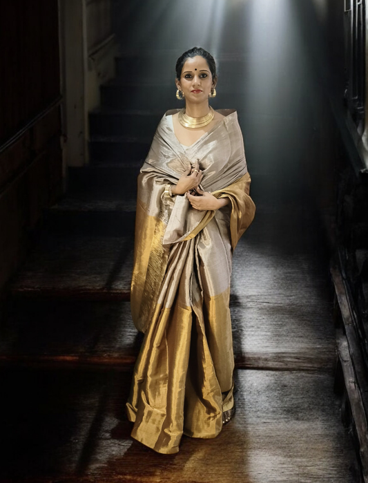 Chanderi Tissue Saree Dhup-Chav- Gold Copper