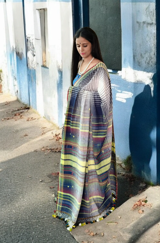 Bhujodi Kala Cotton Saree- Navy Blue
