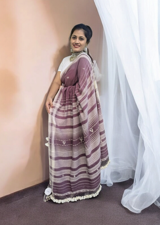 Bhujodi Kala Cotton Saree- Lilac