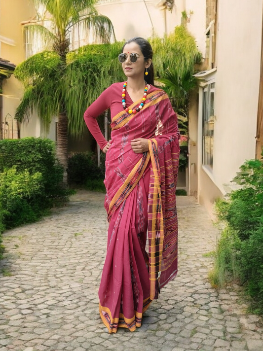 Khadi Ikat Cotton Saree- Maroon 2