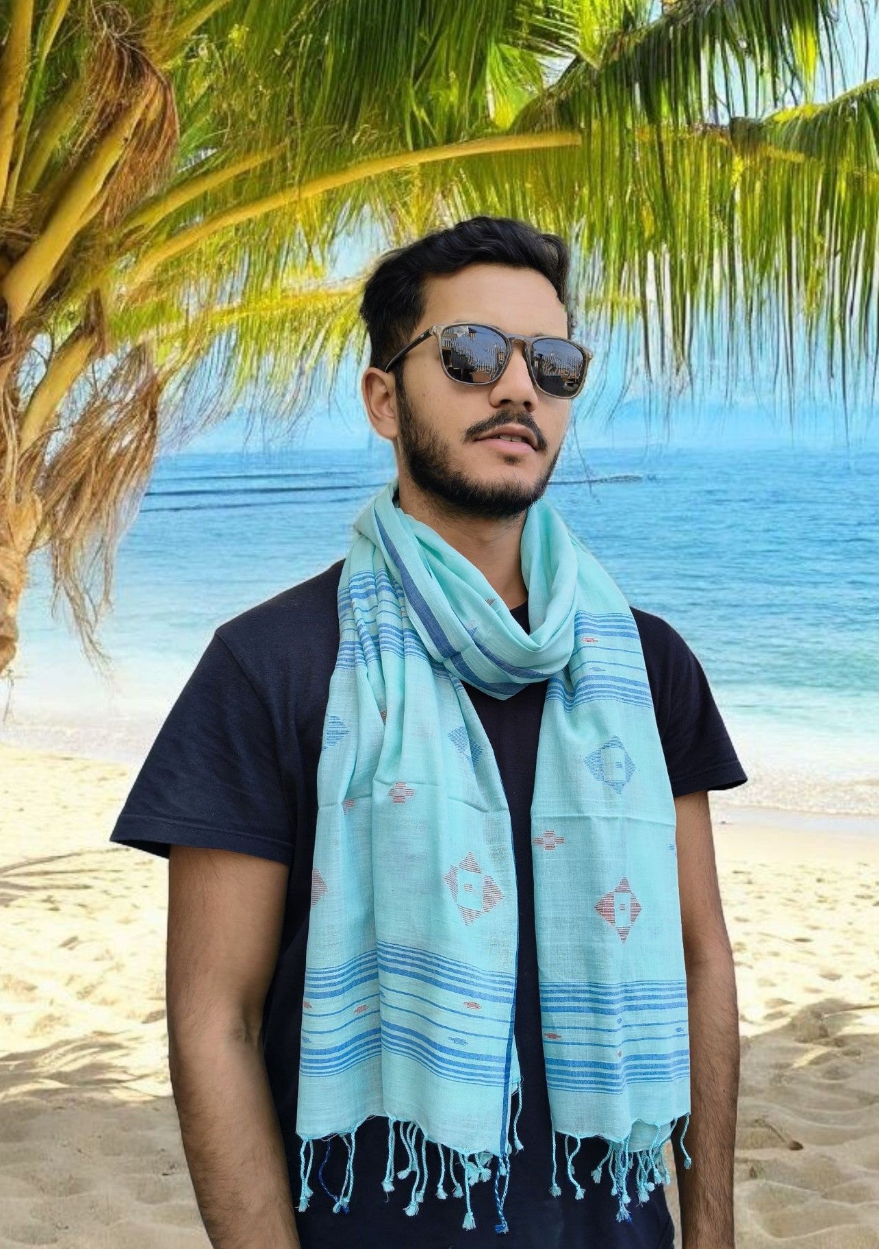 Jamdani Stole- Light Blue LB1