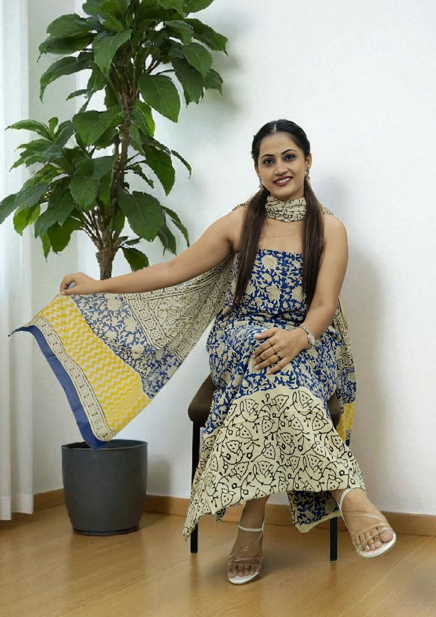 Bagru Handblock Print Suit B11- Blue2