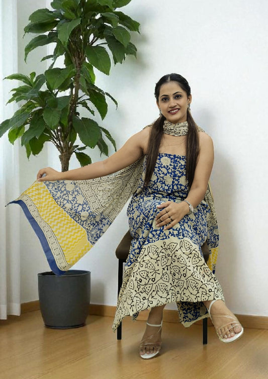 Bagru Handblock Print Suit B11- Blue2