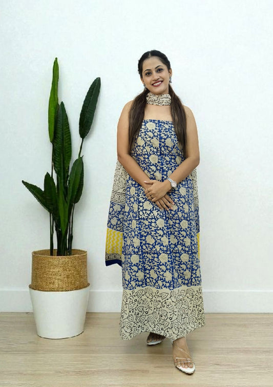 Bagru Handblock Print Suit B11- Blue2