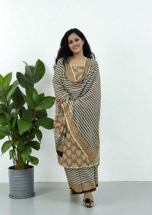 Bagru Handblock Print Suit B6- Mustard2