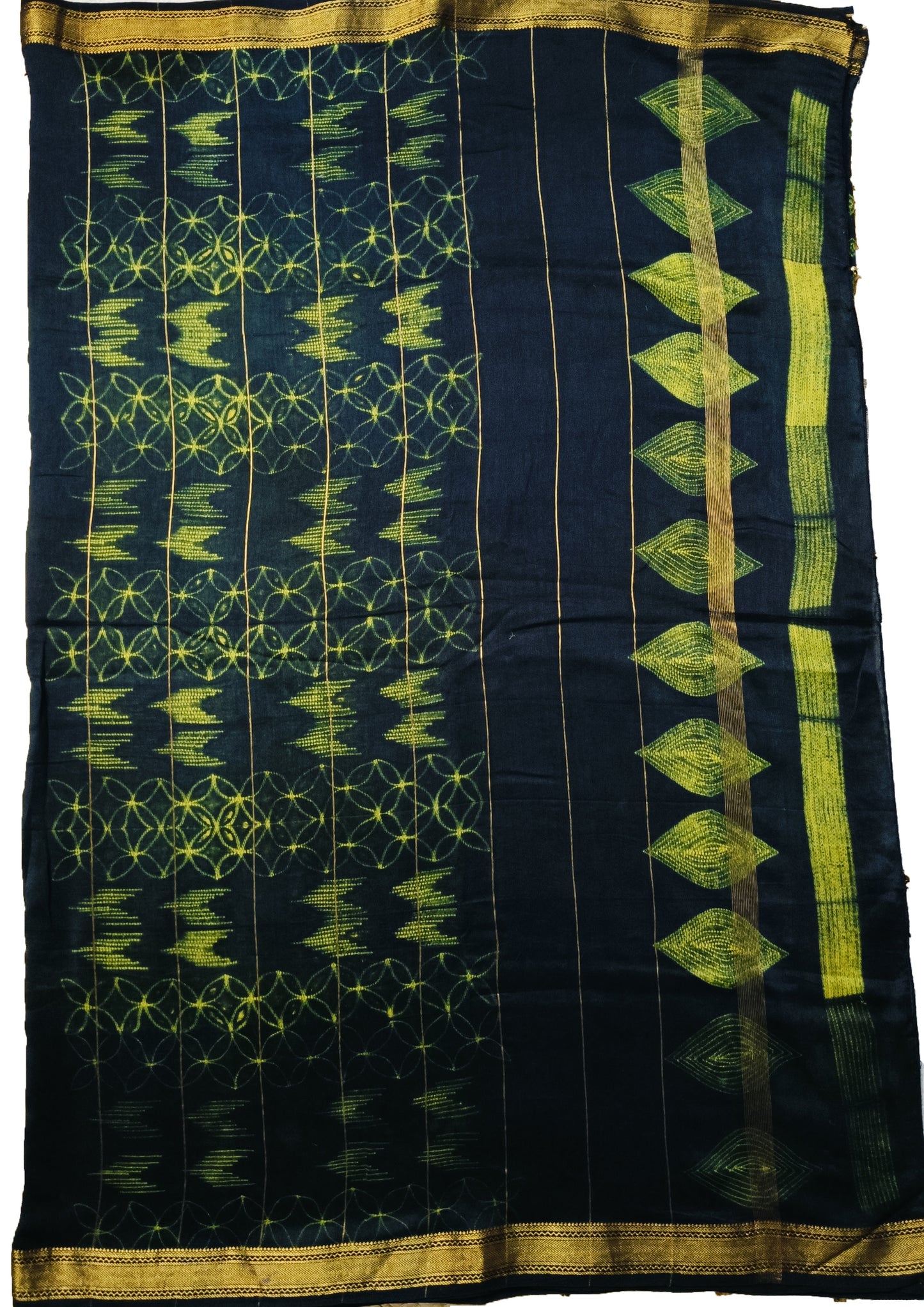 Shibori Maheshwari Saree S7- Green