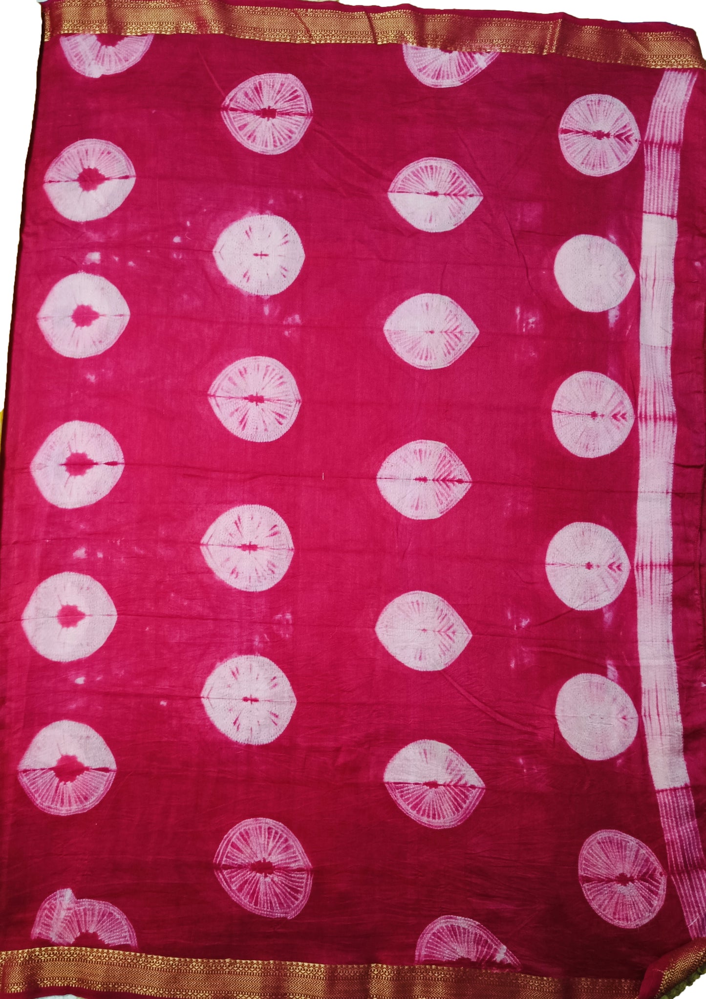 Shibori Maheshwari Saree S6- Yellow /Pink