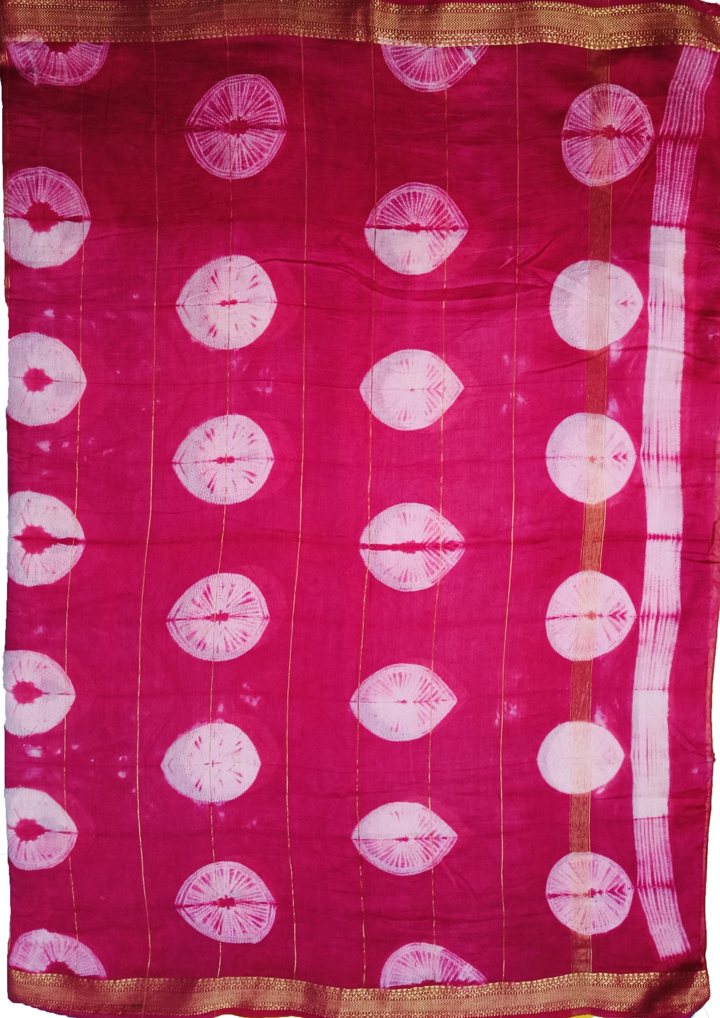 Shibori Maheshwari Saree S6- Yellow /Pink