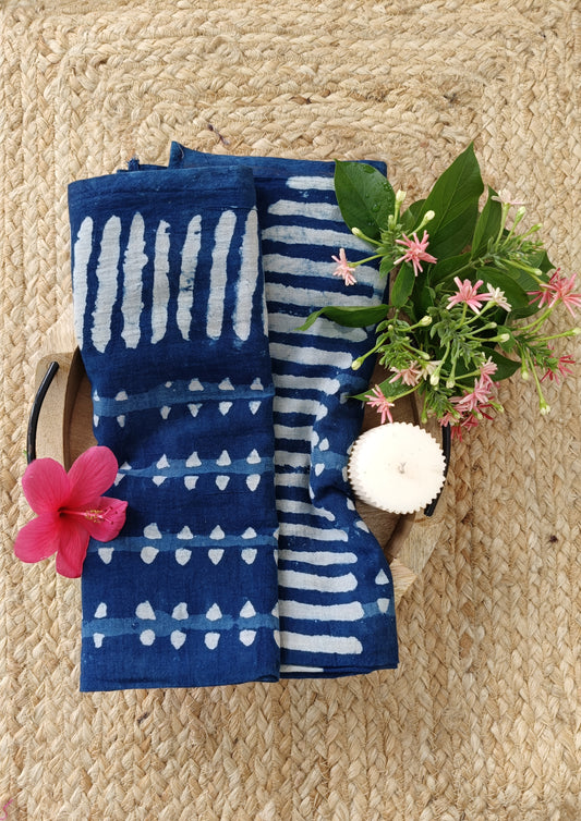 Handblock Printed Dabu (mud resist) Cotton Sarong- 07 Indigo