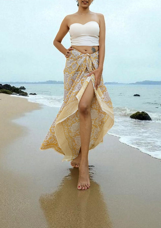 Handblock Printed Cotton Baggru Sarong- 08 Yellow