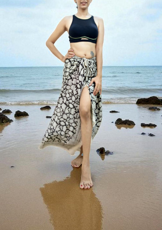 Handblock printed Cotton Bagru Sarong- 01 Black
