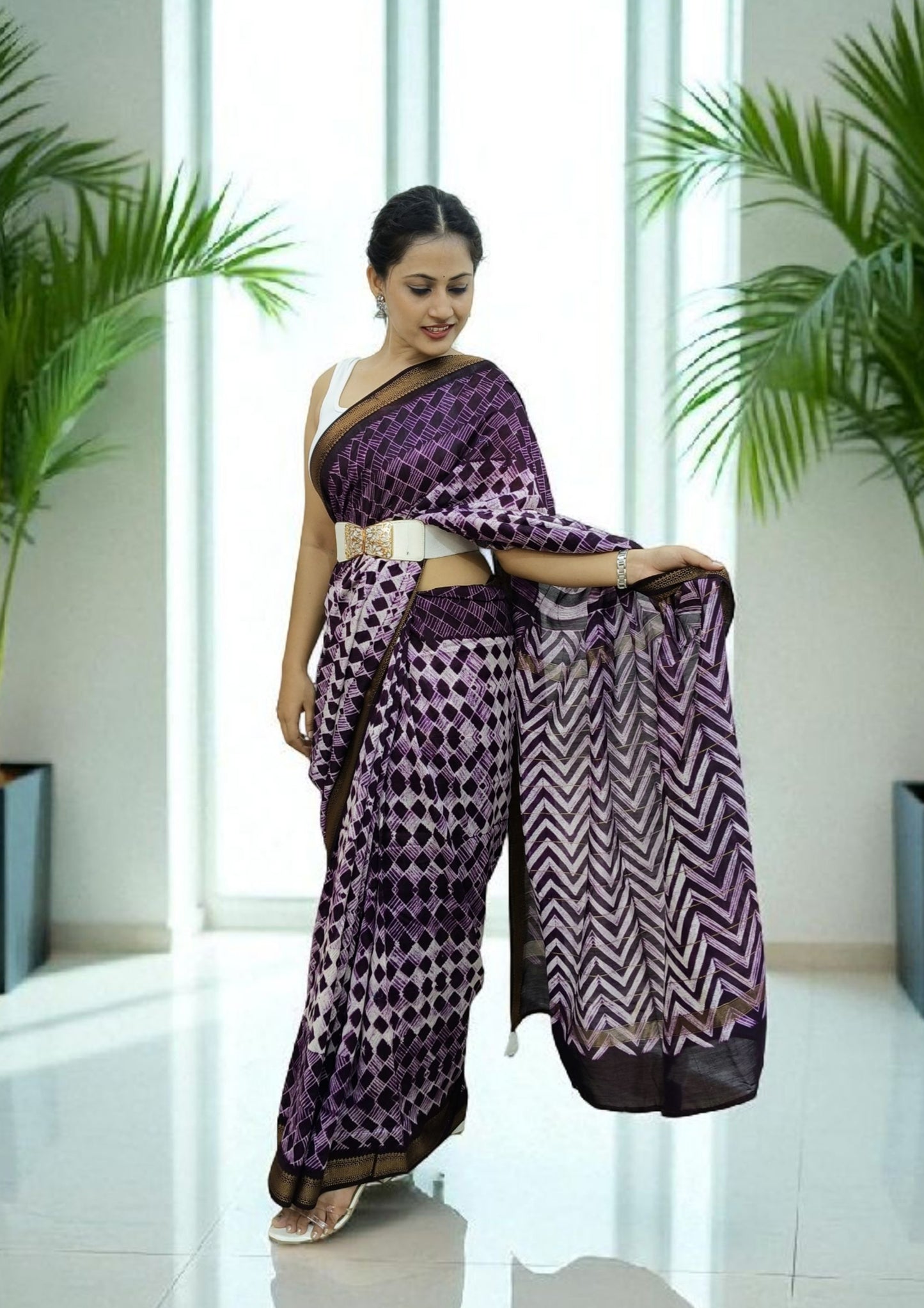 Shibori Maheshwari Saree S8- Purple