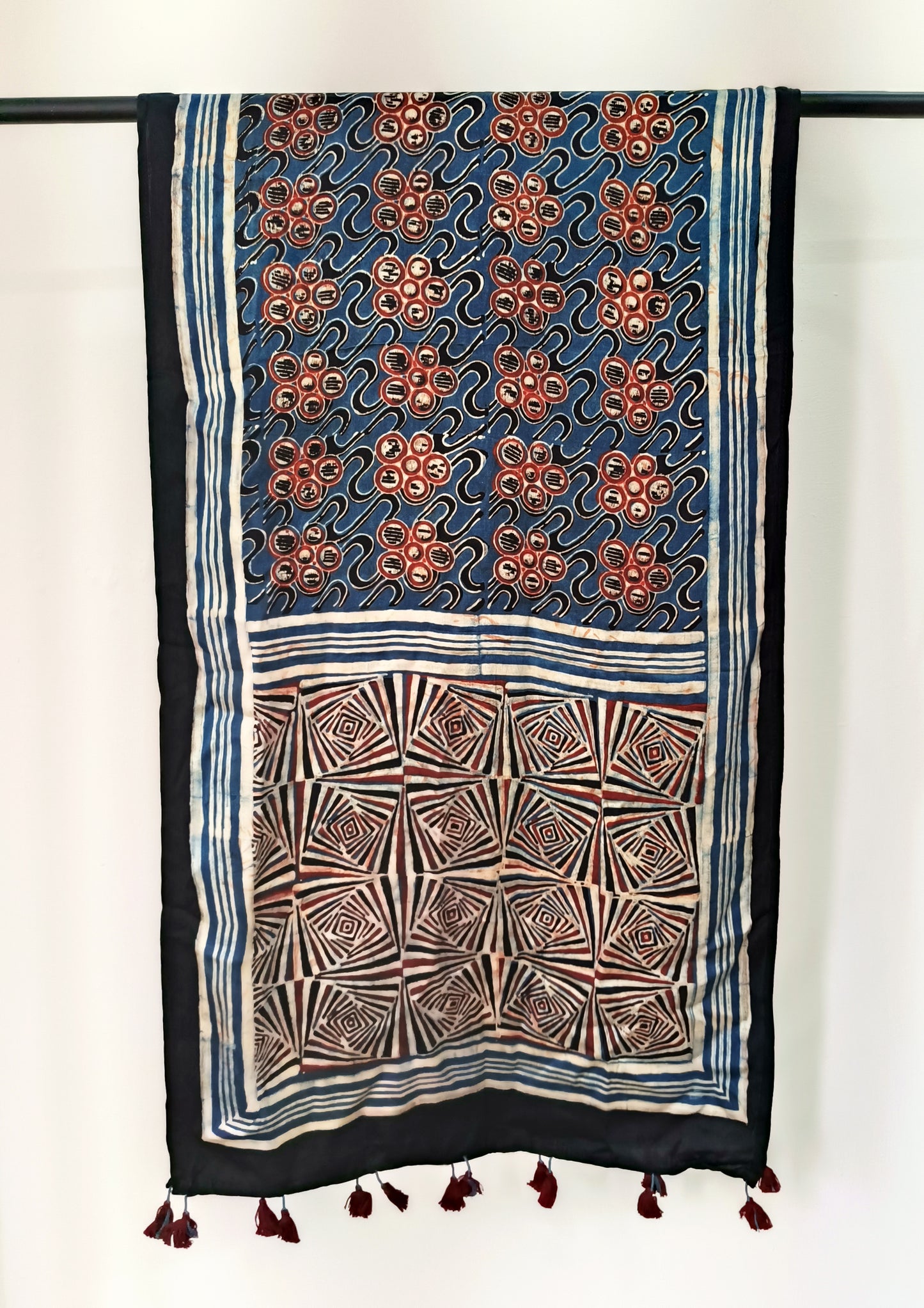 Handblock Printed Ajrakh Modal Stole- S5