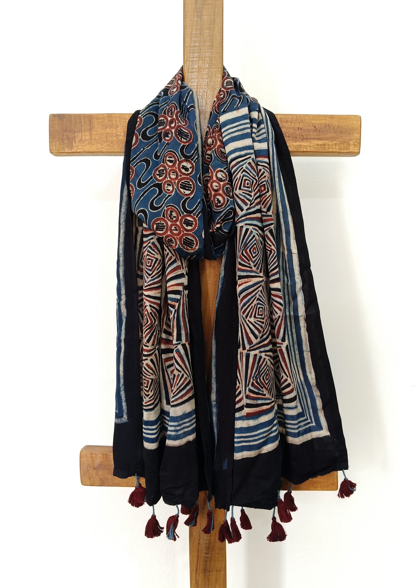 Handblock Printed Ajrakh Modal Stole- S5