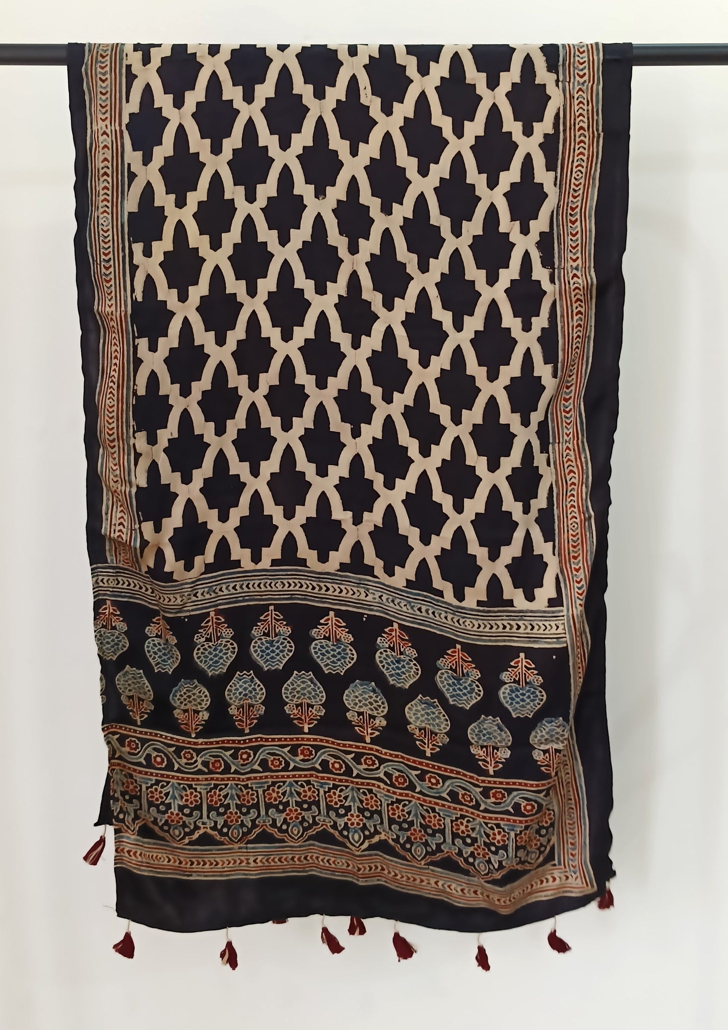 Handblock Printed Ajrakh Modal Stole - S1