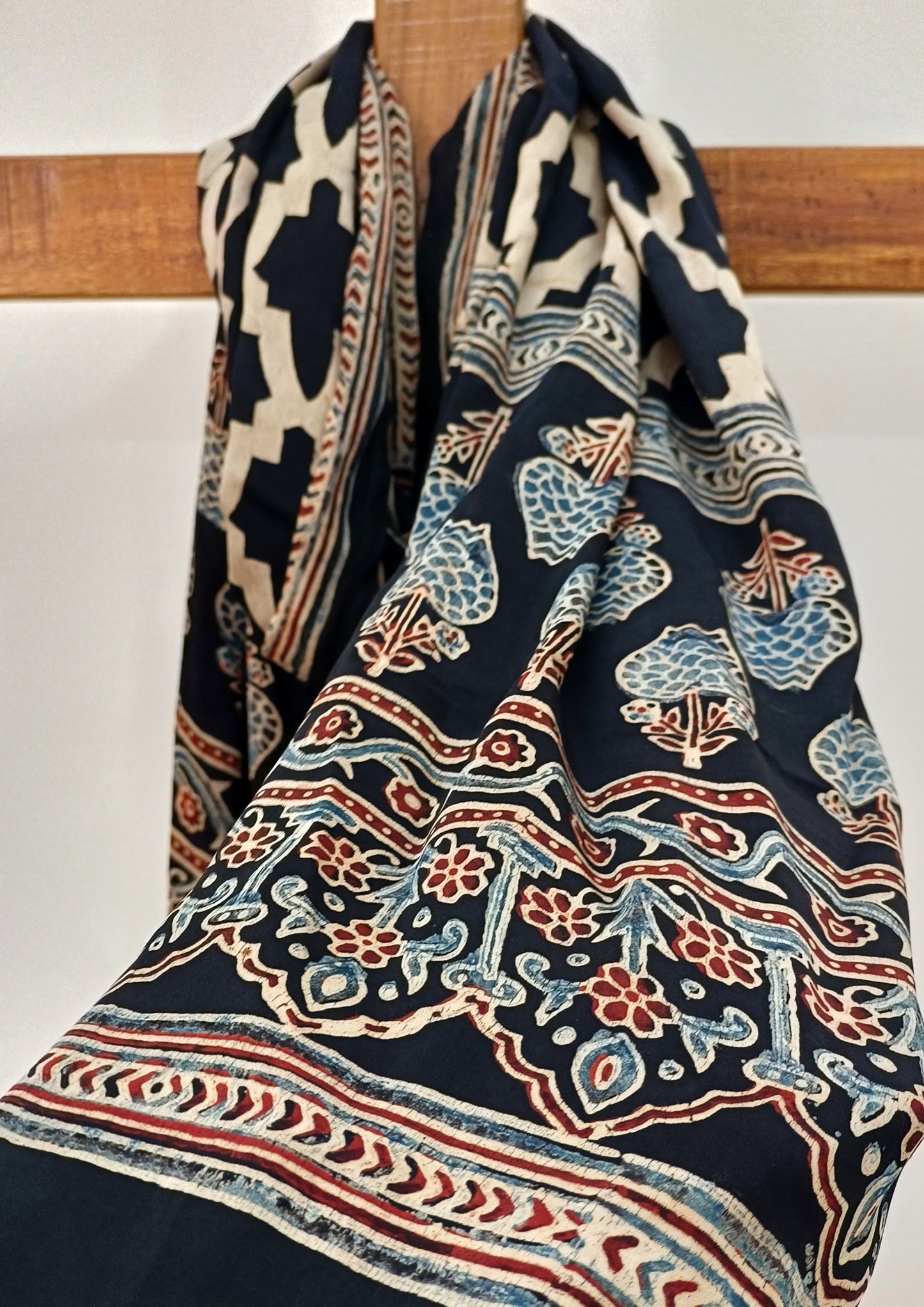 Handblock Printed Ajrakh Modal Stole - S1