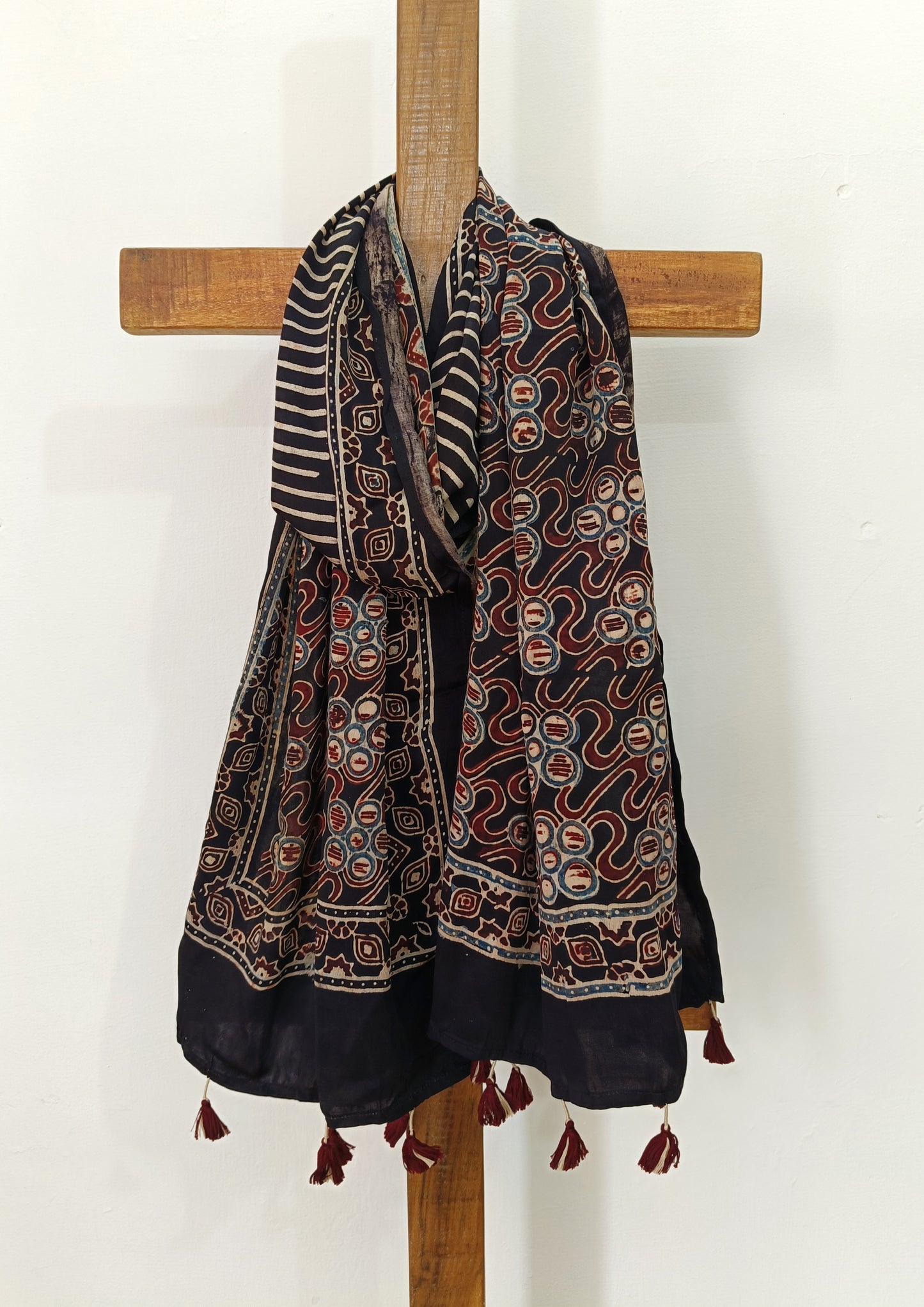 Handblock Printed Ajrakh Modal Stole- S4