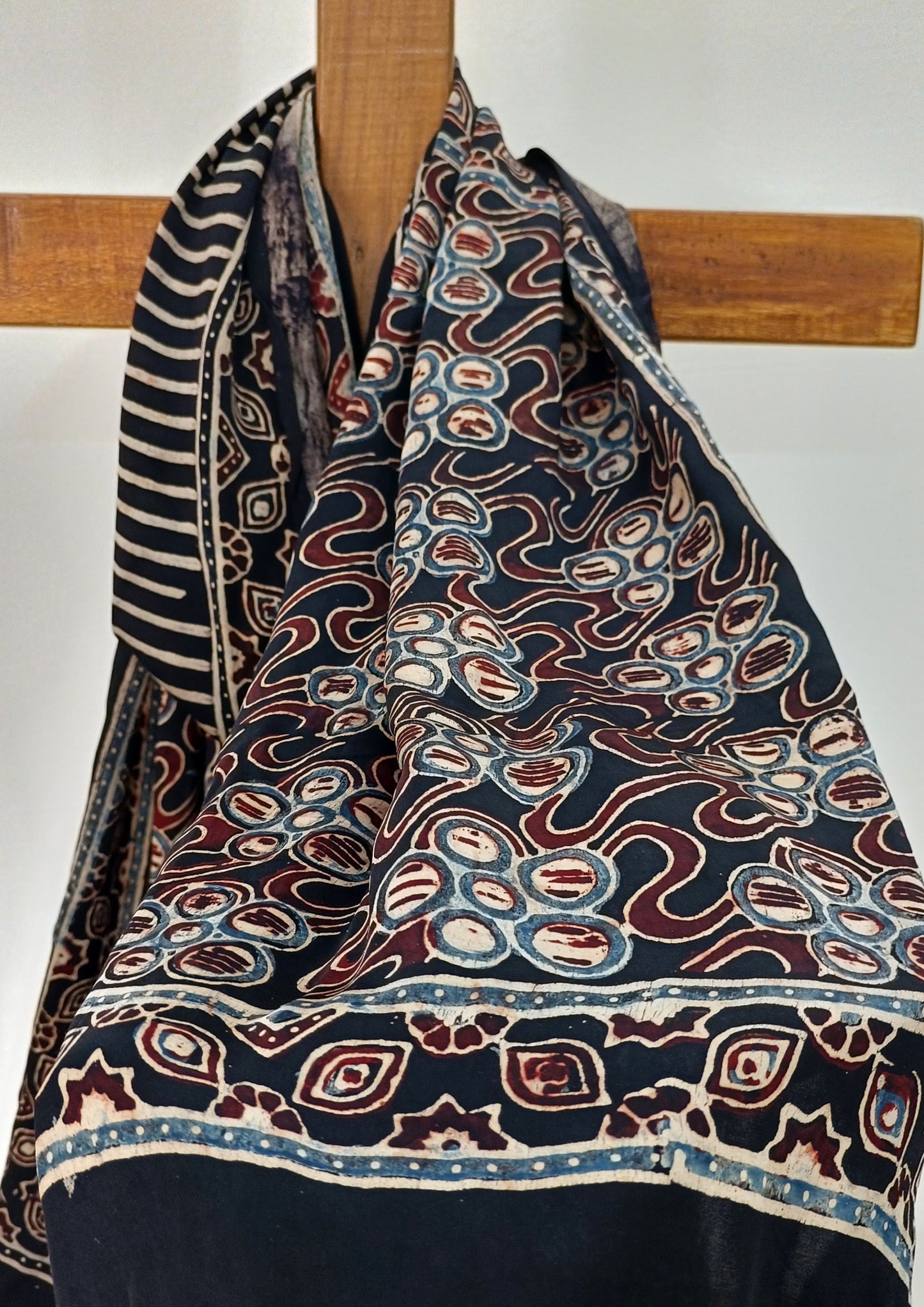 Handblock Printed Ajrakh Modal Stole- S4