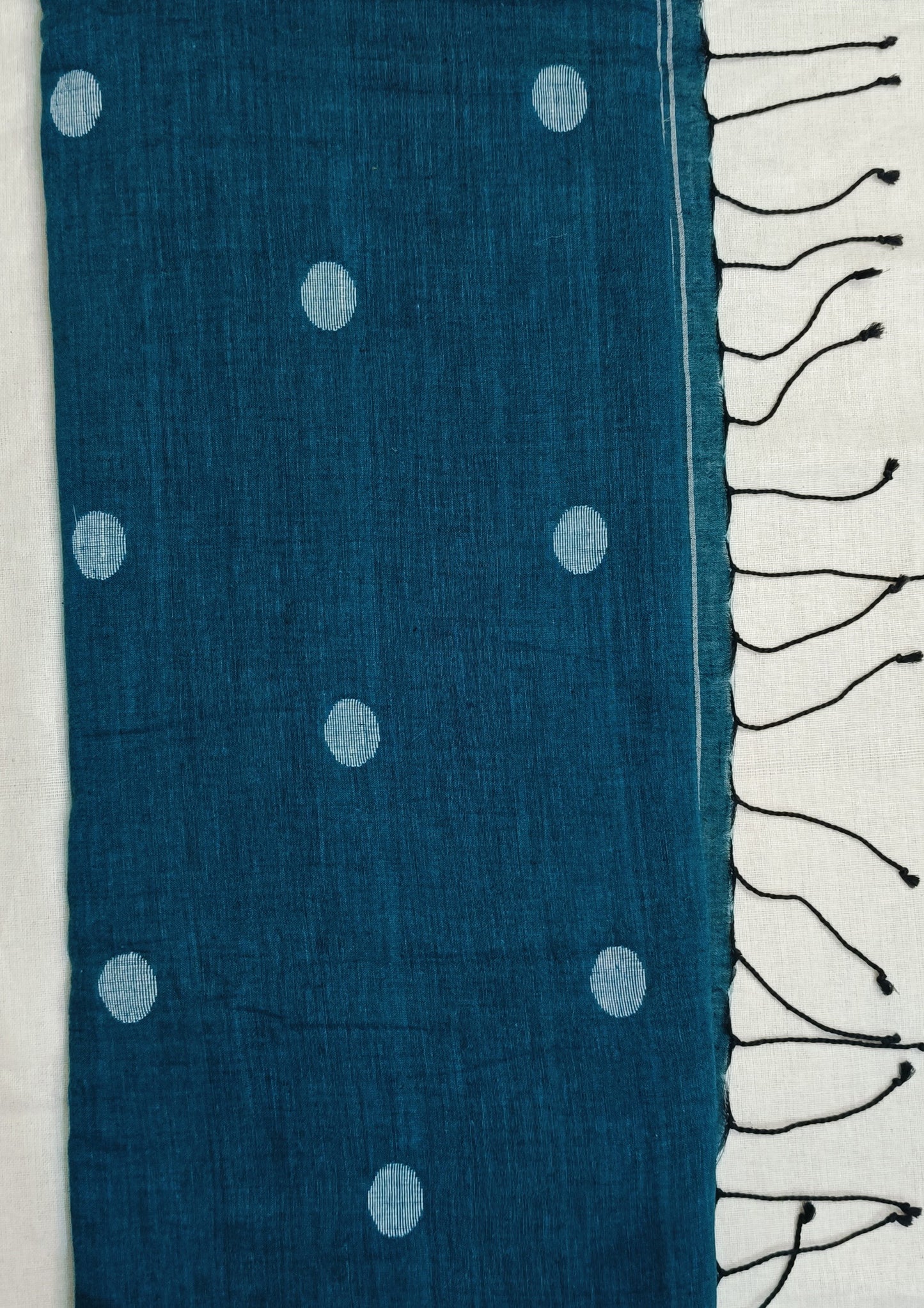 Cotton Jamdani Polka Buti Saree- Teal