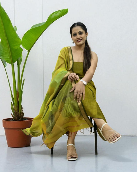 Maheshwari Silk Suit Set- Olive1