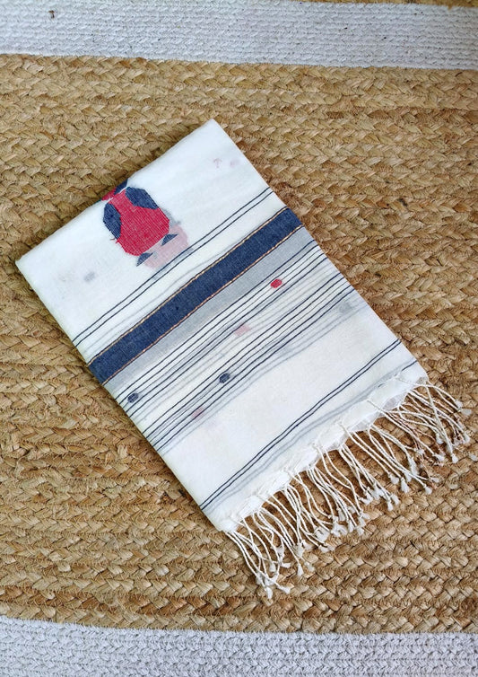 Jamdani Stole- Chidiya- White w1